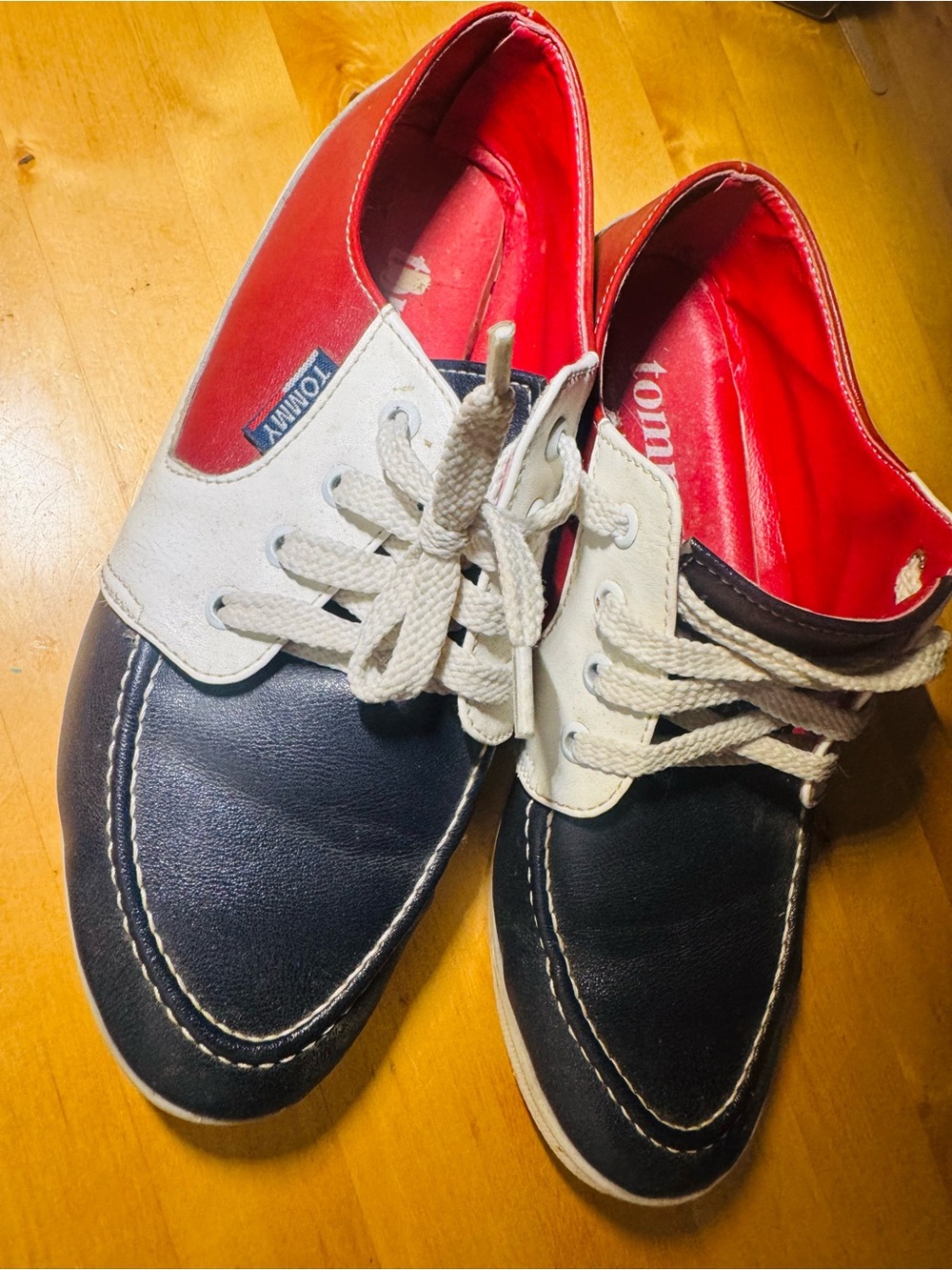 Vintage Tommy Hilfiger Boat Shoes Women’s 7.5 | Navy Red White 80s Leather